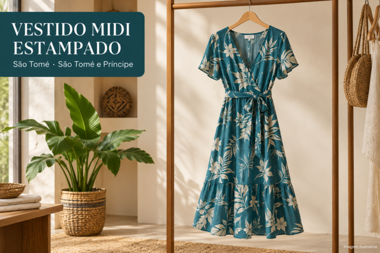 Vestido midi estampado com cinto leve e elegante